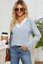 Lace Detail V-Neck Long Sleeve T-Shirt