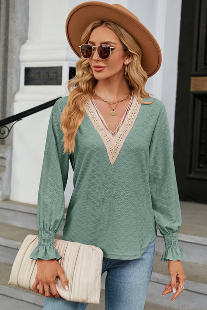 V-Neck Flounce Sleeve T-Shirt