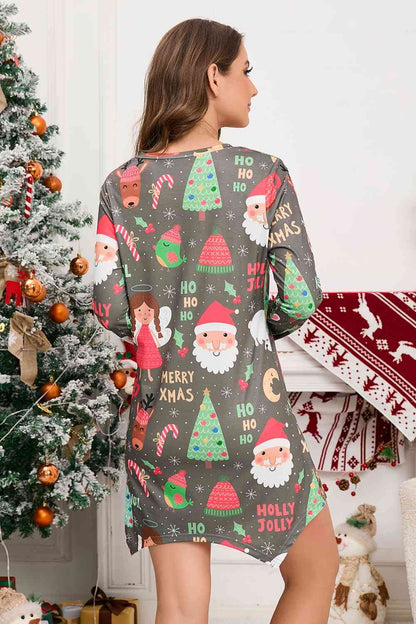 Christmas Element V-Neck Long Sleeve Mini Dress