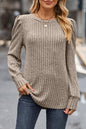 Ribbed Round Neck Long Sleeve Knit Top