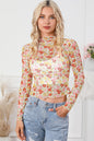 Floral Mock Neck Long Sleeve Blouse