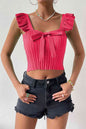 Square Neck Tie Front Knit Top