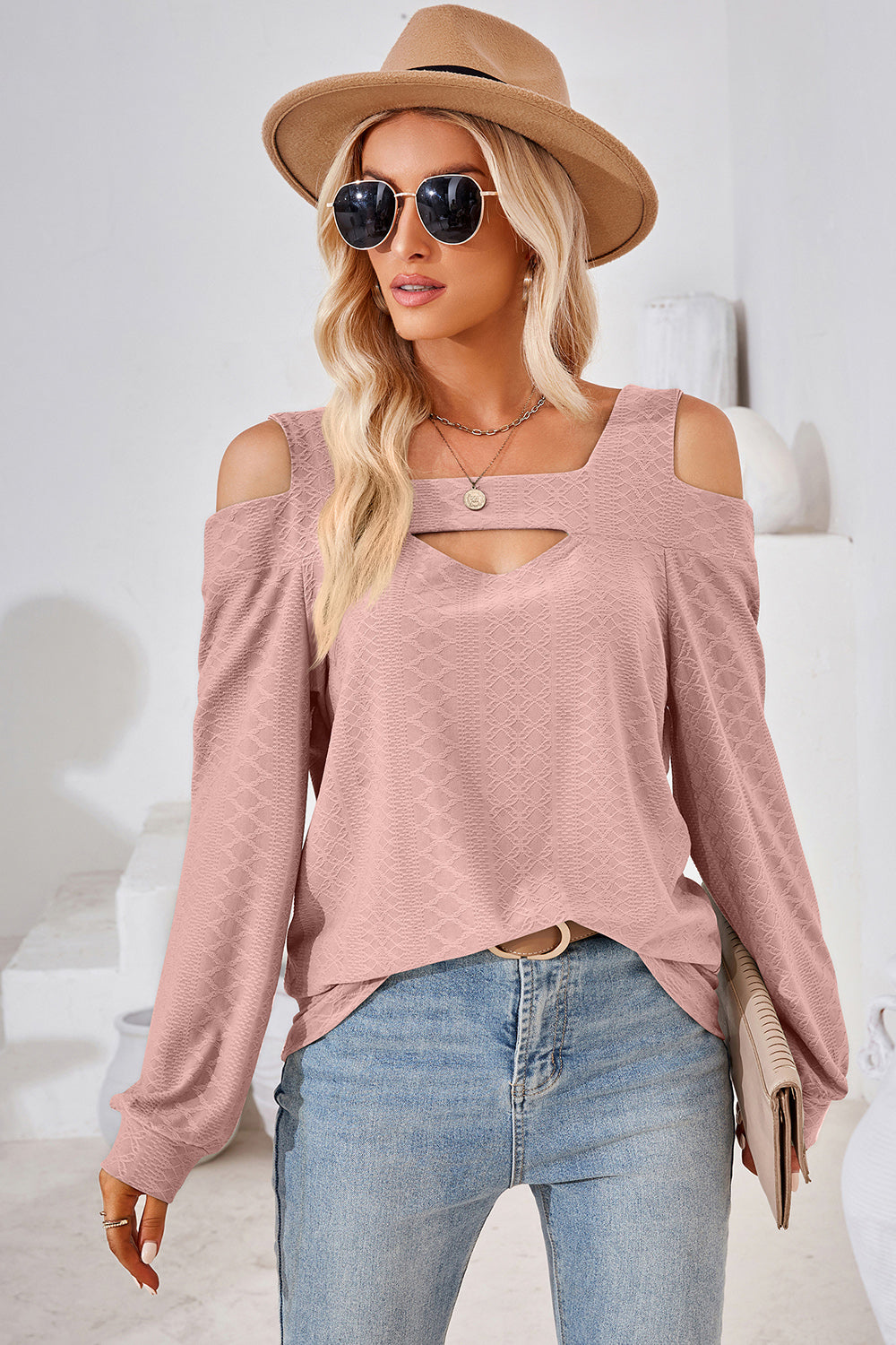 Cutout Square Neck Cold Shoulder T-Shirt