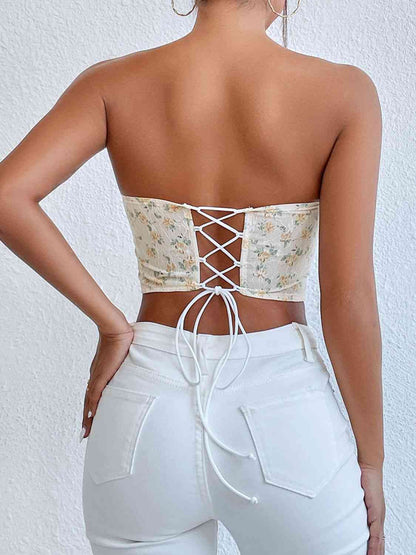 Floral Lace-Up Strapless Bustier