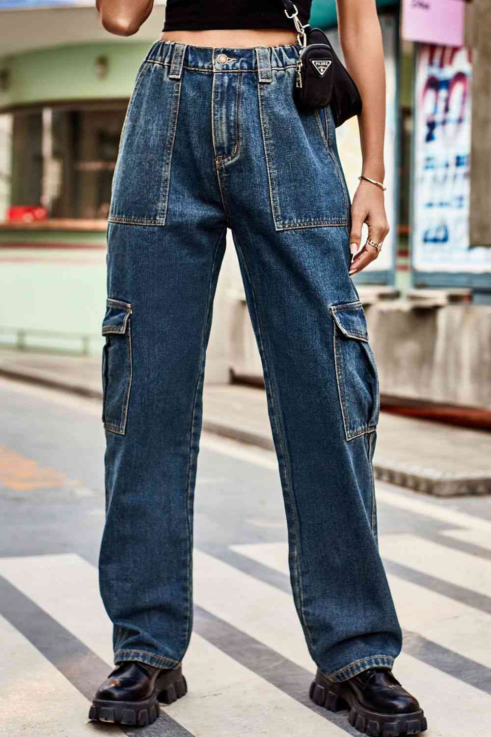 Baeful Long Straight Leg Jeans with Pockets