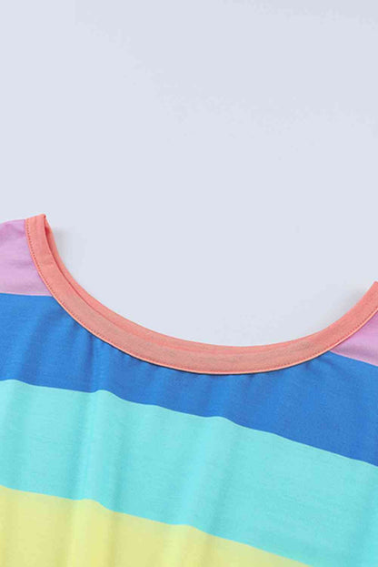 Multicolored Stripe Round Neck Romper