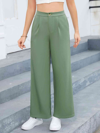 Buttoned Relax Fit Long Pants with Pockets