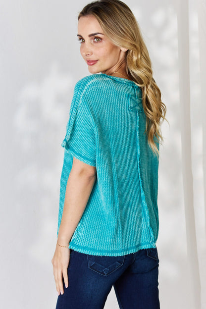 Zenana Oversized Waffle Short Sleeve Top