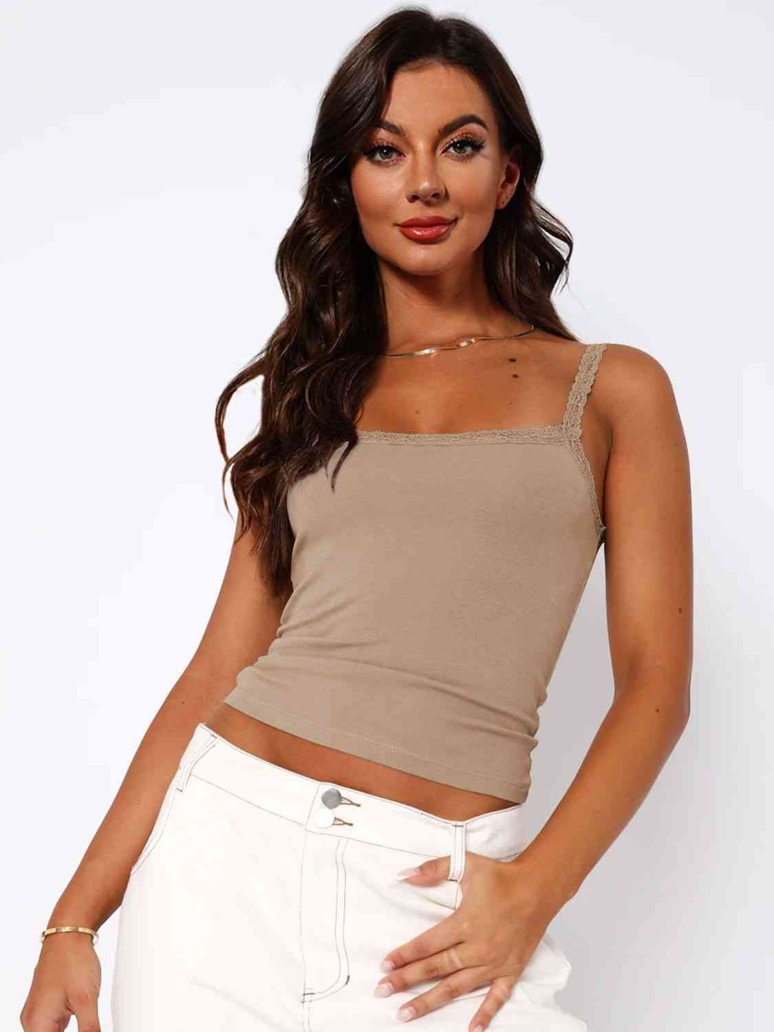 Lace Trim Straight Neck Cami