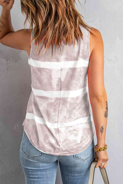 Tie-Dye Scoop Neck Henley Tank