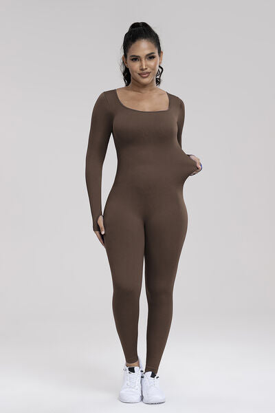 Square Neck Long Sleeve Active Jumpsuit