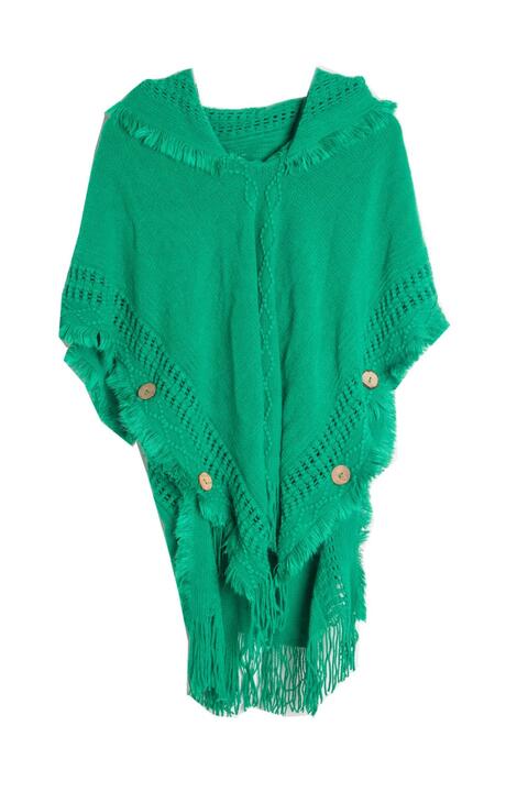 Fringe Hem Hooded Poncho