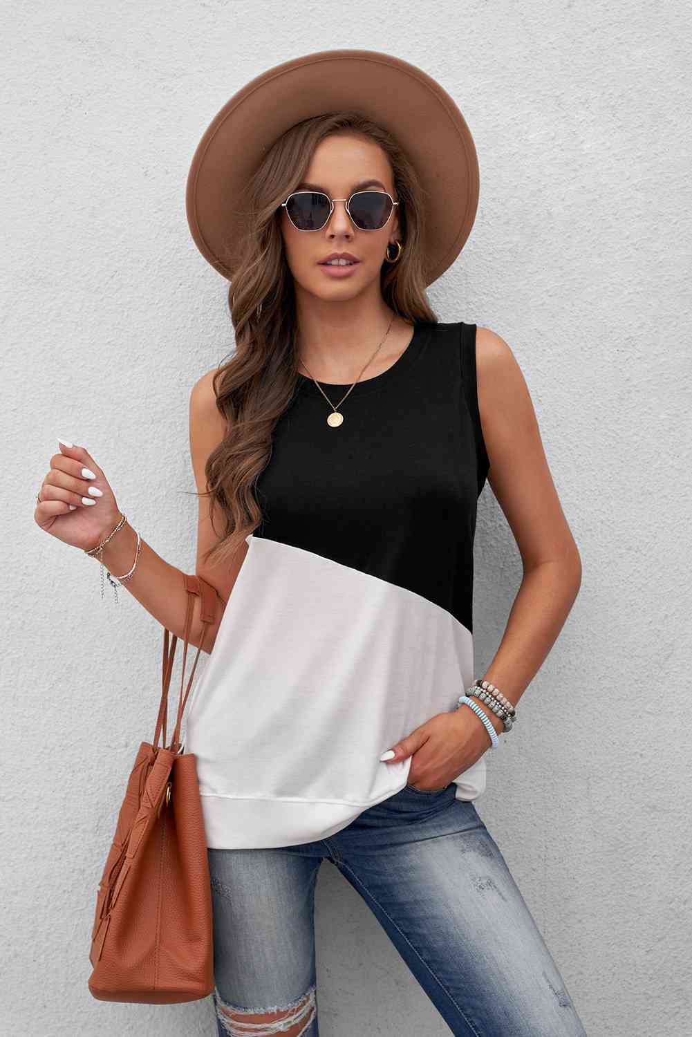 Contrast Round Neck Tank Top