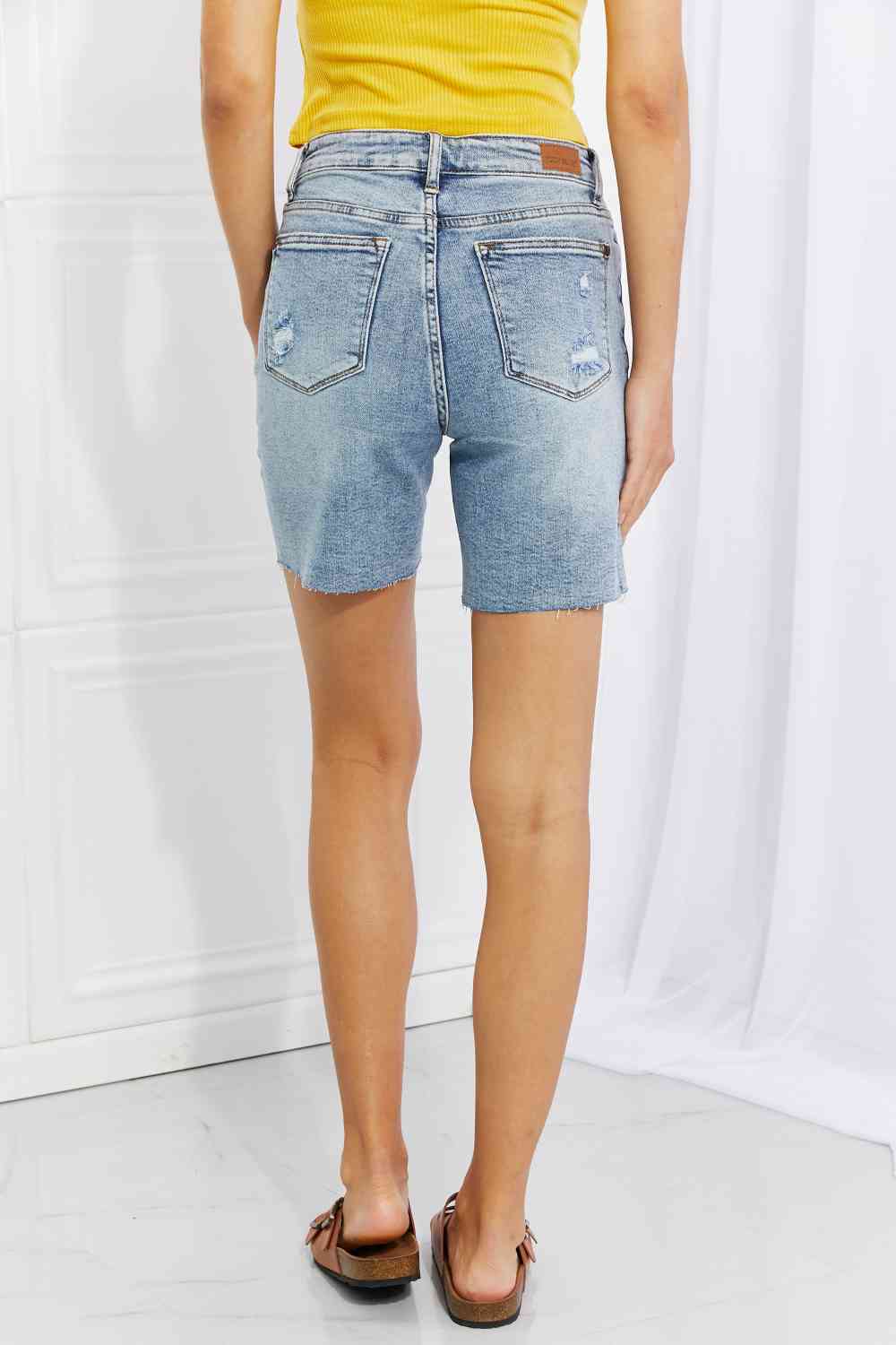 Judy Blue Hallie Mid-Length Denim Patch Shorts