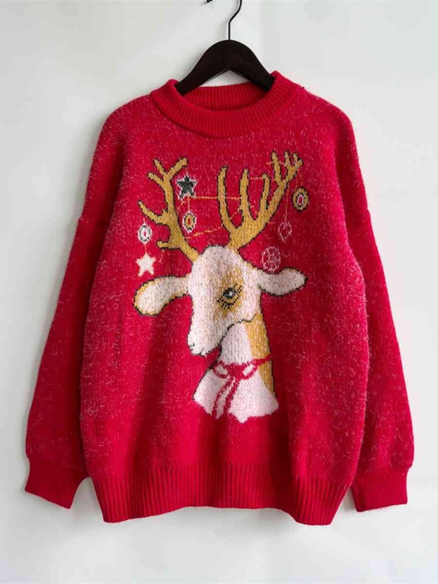 Deer Pattern Dropped Shoulder Sweater