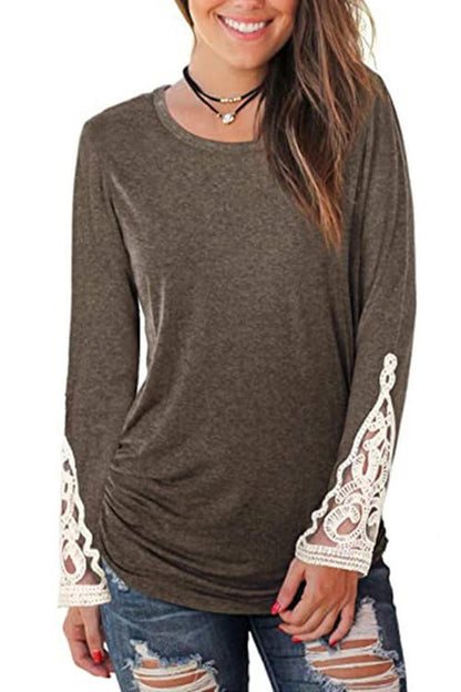 Lace Detail Long Sleeve Round Neck T-Shirt