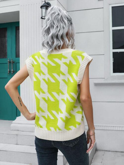 Houndstooth V-Neck Sweater Vest