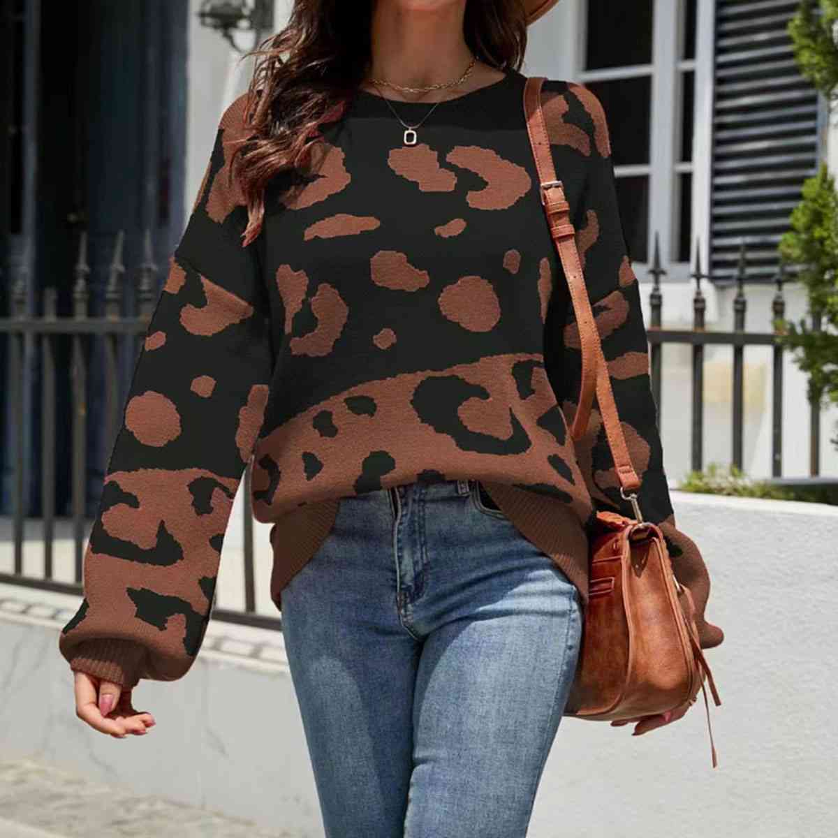 Contrast Round Neck Drop Shoulder Sweater