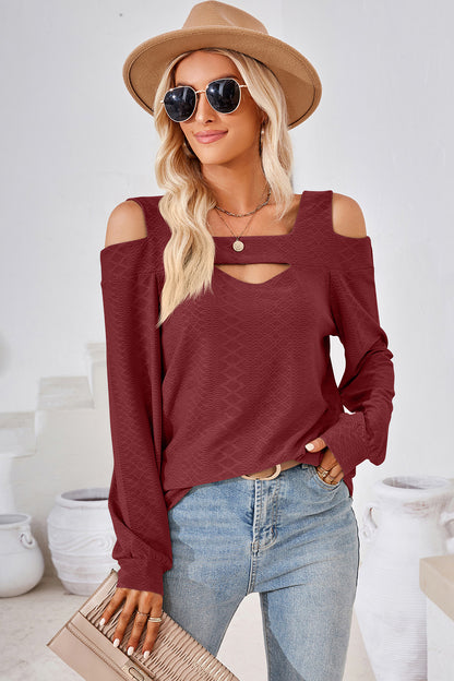 Cutout Square Neck Cold Shoulder T-Shirt