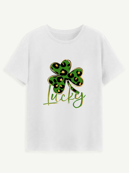 Lucky Clover Round Neck Short Sleeve T-Shirt