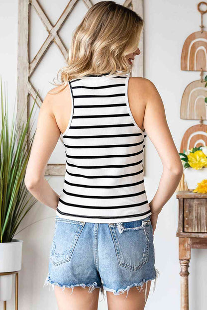 Striped Ribbed Round Neck Tank