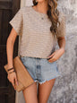 Eyelet Round Neck Short Sleeve T-Shirt