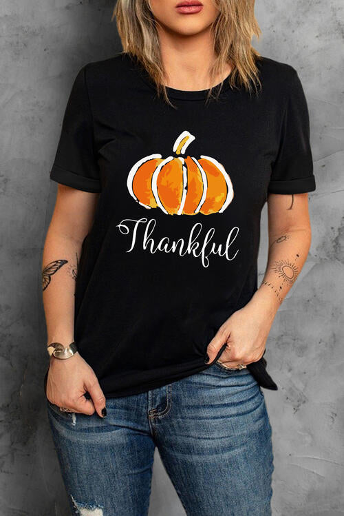 THANKFUL Round Neck Short Sleeve T-Shirt