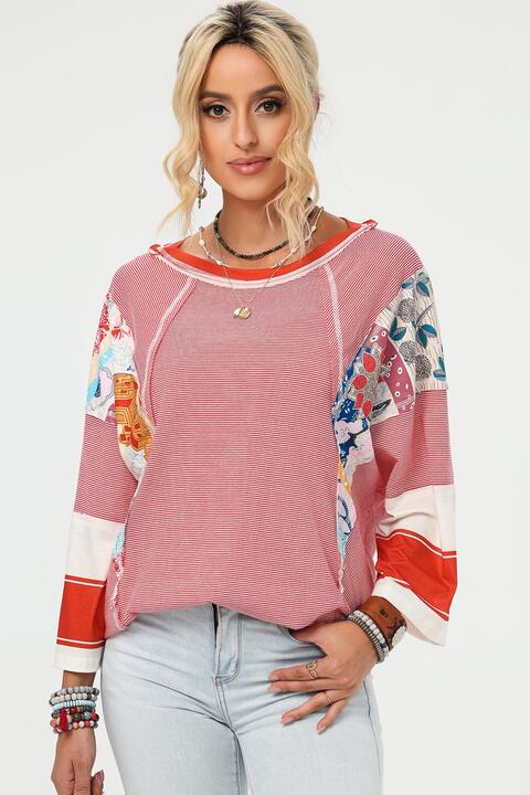 Exposed Seam Wide Sleeve Printed Top