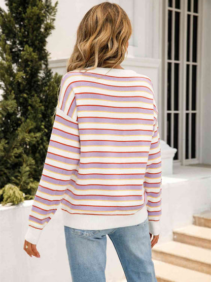 Striped Drop Shoulder Knit Top