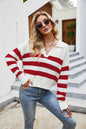 Striped Collared Neck Drop Shoulder Knit Top