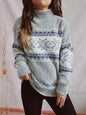 Geometric Mock Neck Dropped Shoulder Sweater