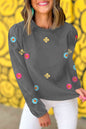 Flower Round Neck Balloon Sleeve Blouse