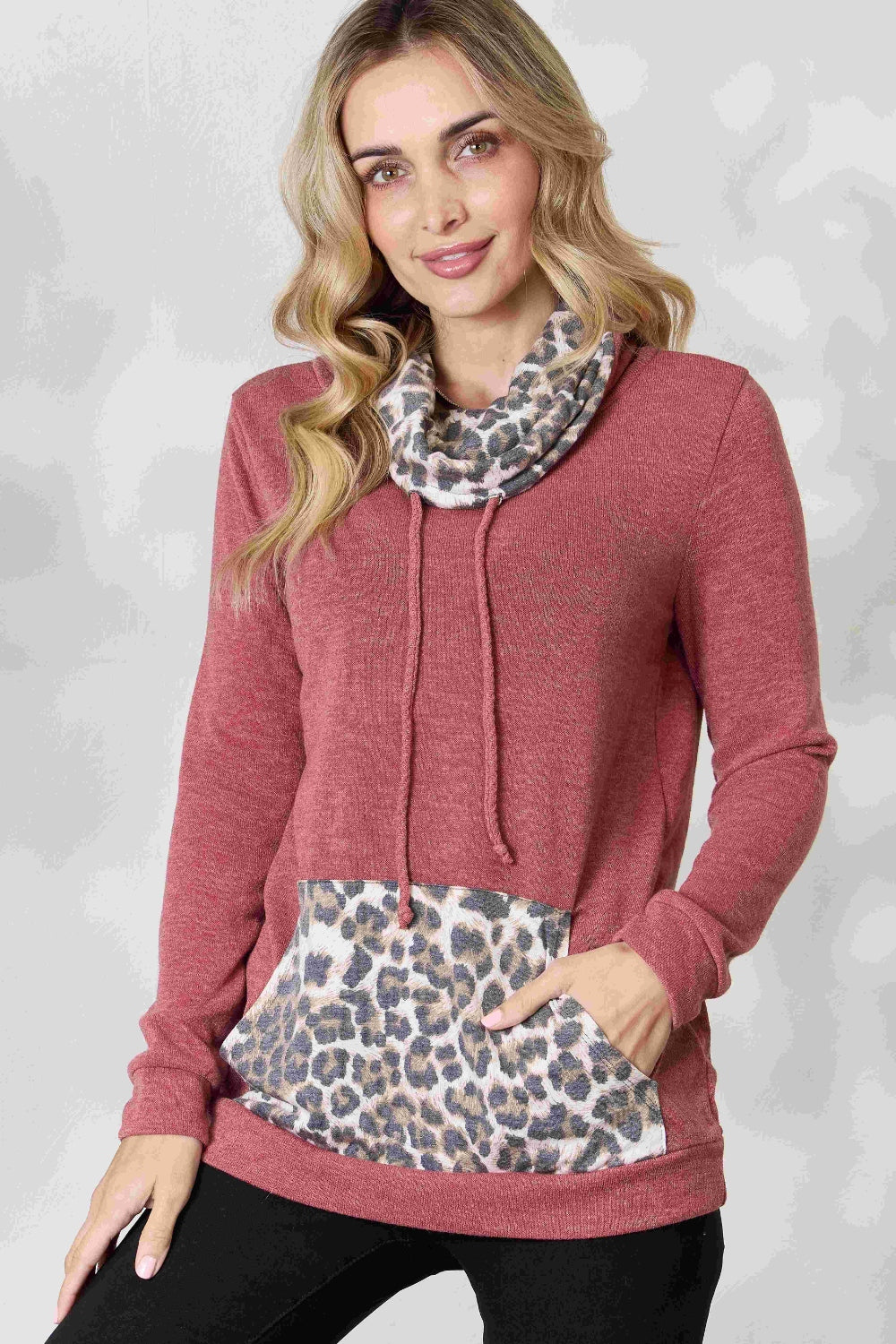 BiBi Leopard Drawstring Long Sleeve Top