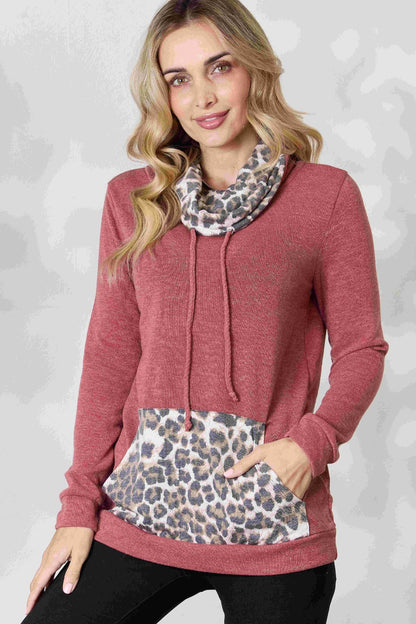 BiBi Leopard Drawstring Long Sleeve Top