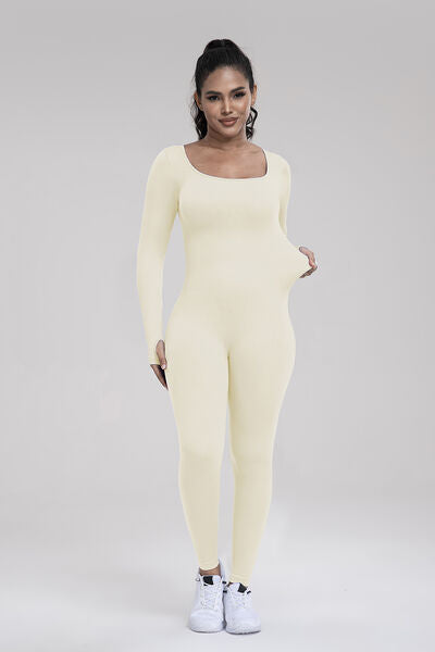 Square Neck Long Sleeve Active Jumpsuit