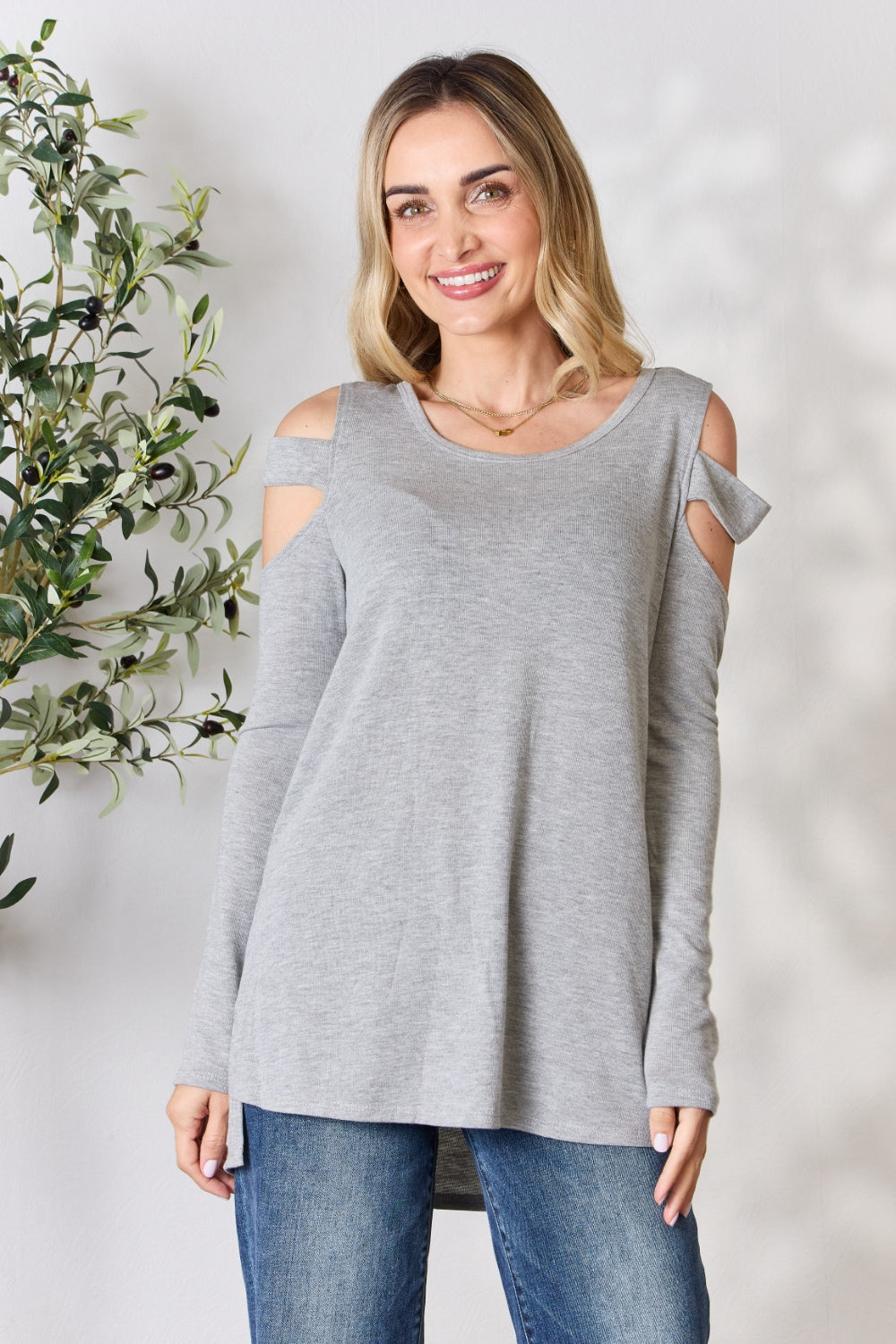 Hailey & Co Cutout Cold Shoulder Long Sleeve Top