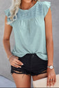 Ruffled Round Neck Cap Sleeve T-Shirt