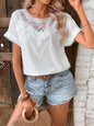 Lace Detail Round Neck Short Sleeve Blouse