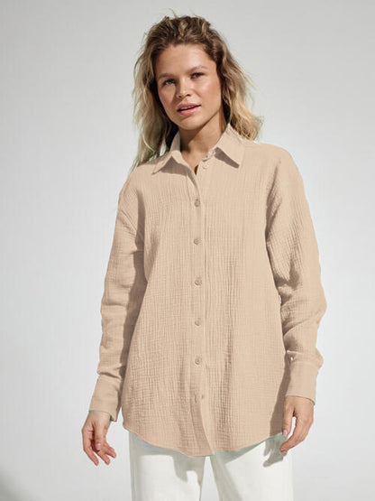 Textured Button Up Long Sleeve Shirt