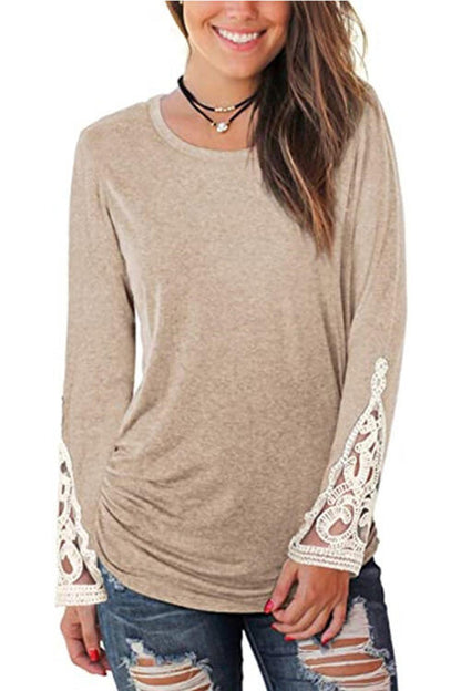 Lace Detail Long Sleeve Round Neck T-Shirt