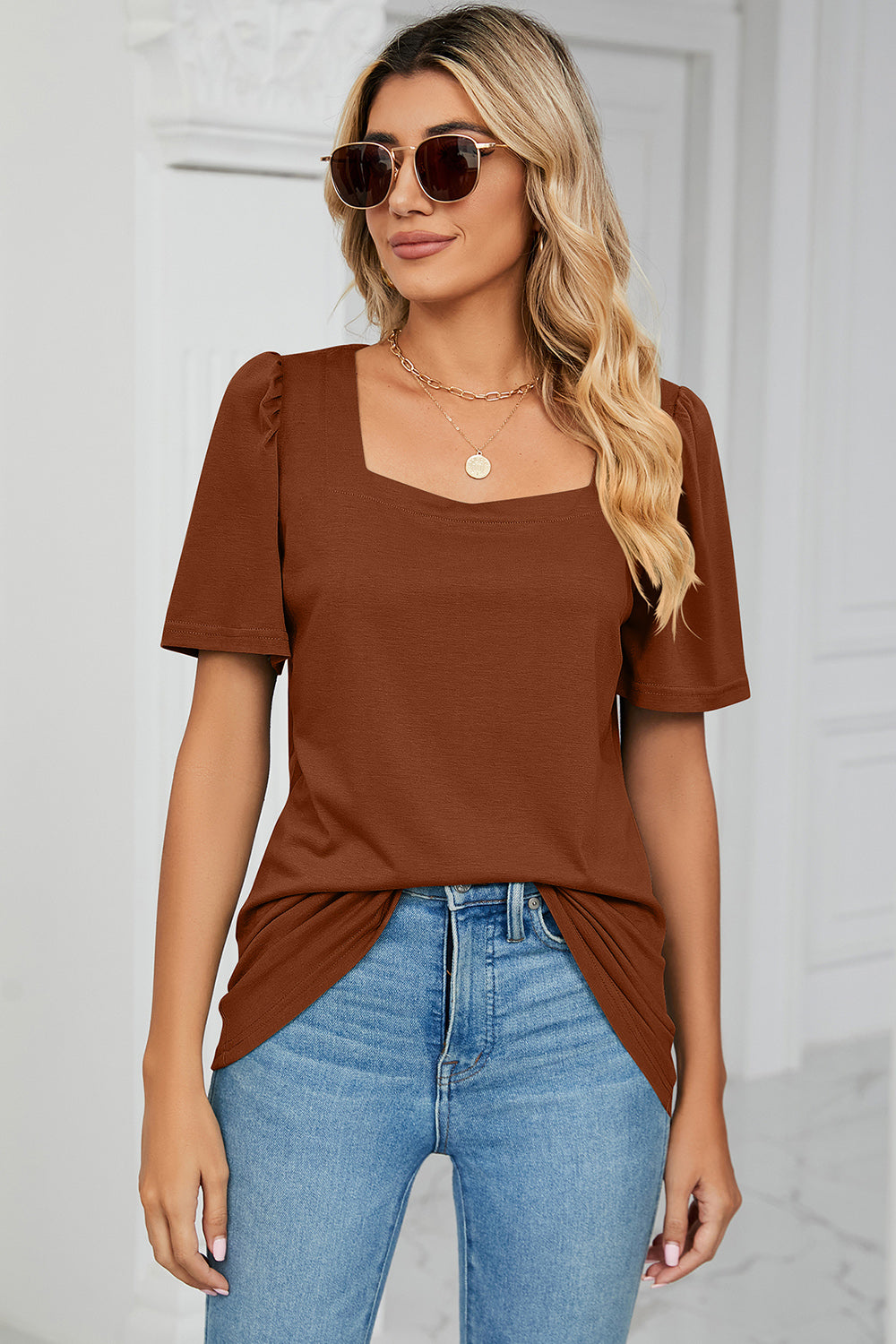 Square Neck Short Sleeve T-Shirt