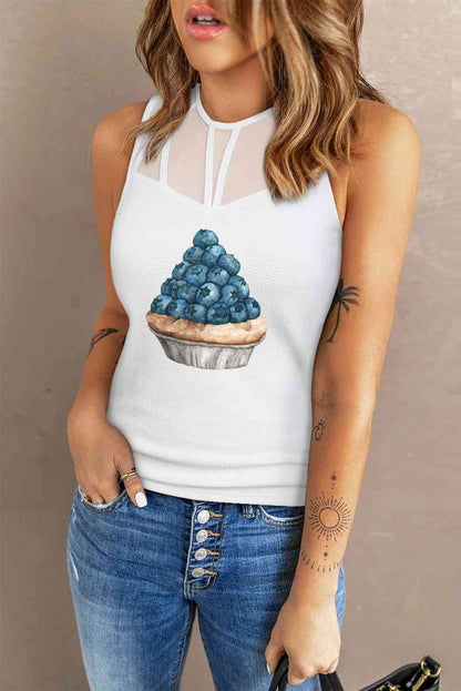 Round Neck Blueberry Graphic Tank Top