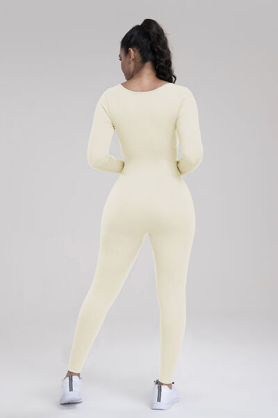 Square Neck Long Sleeve Active Jumpsuit