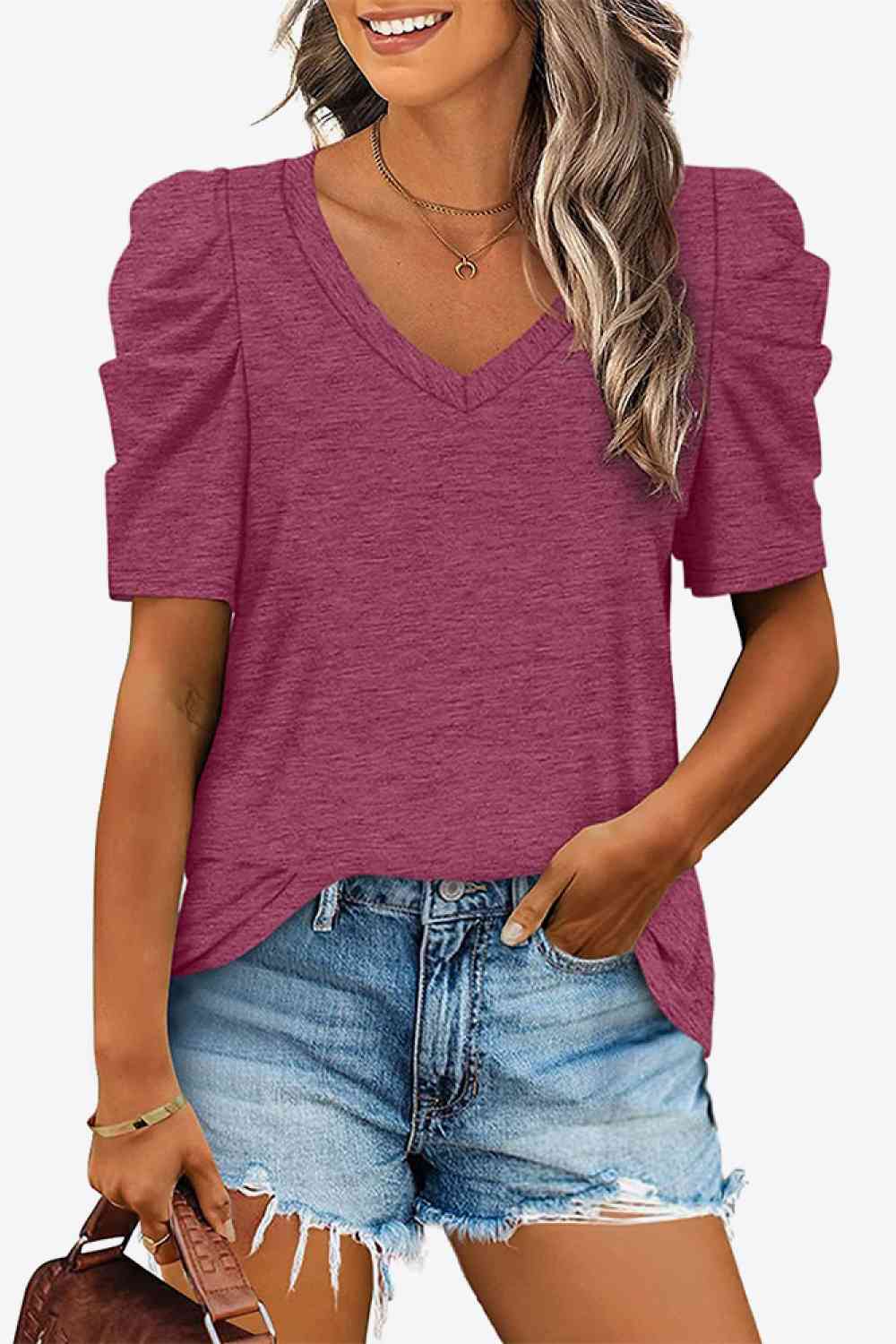 V-Neck Puff Sleeve Tee