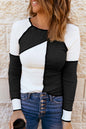 Color Block Round Neck Long Sleeve T-Shirt