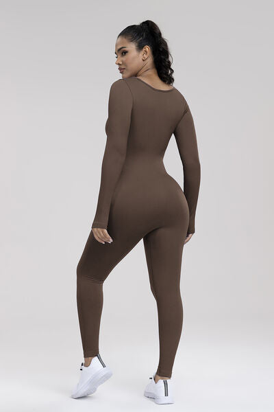 Square Neck Long Sleeve Active Jumpsuit