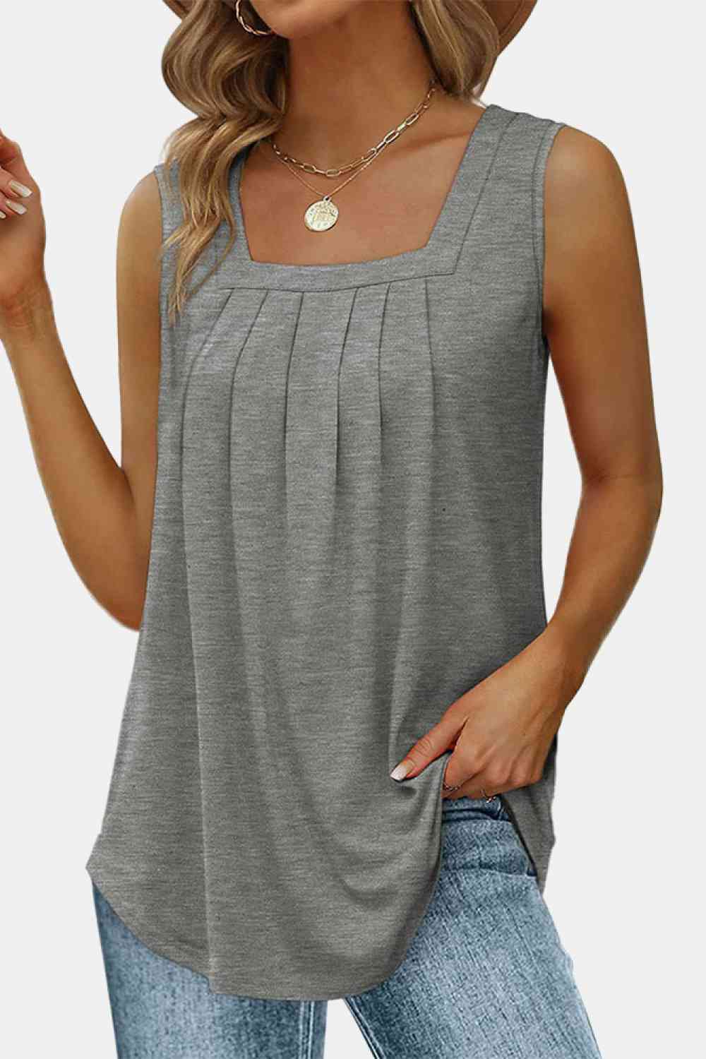 Square Neck Pleated Detail Tank