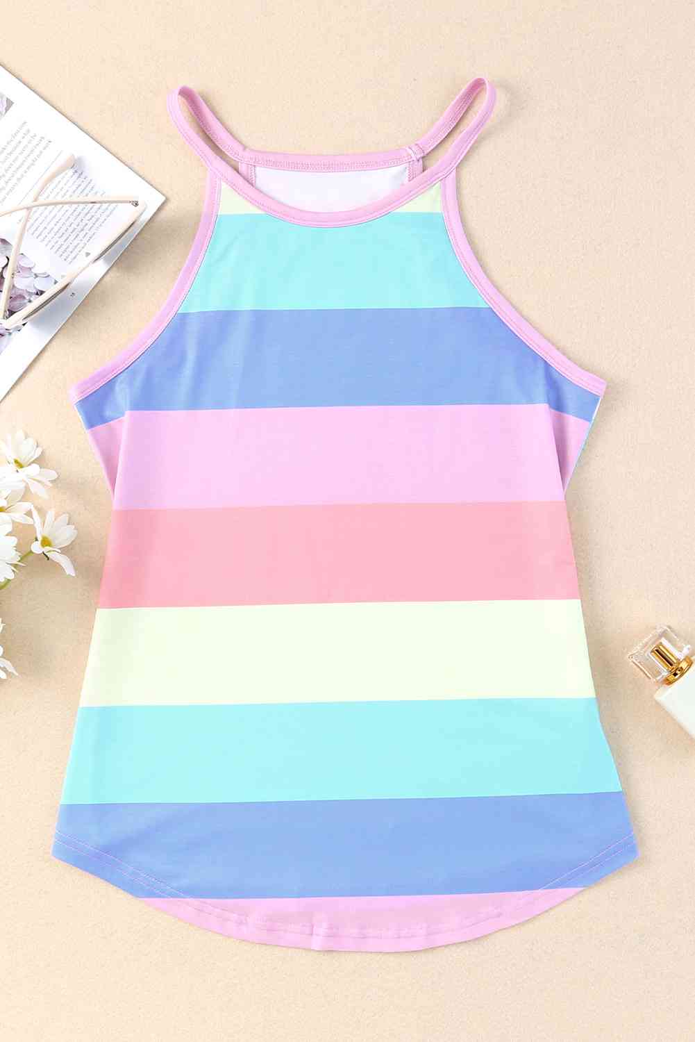 Striped Curved Hem Tank