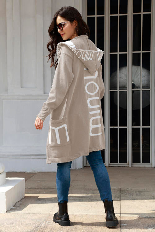 Open Front Long Sleeve Hooded Cardigan