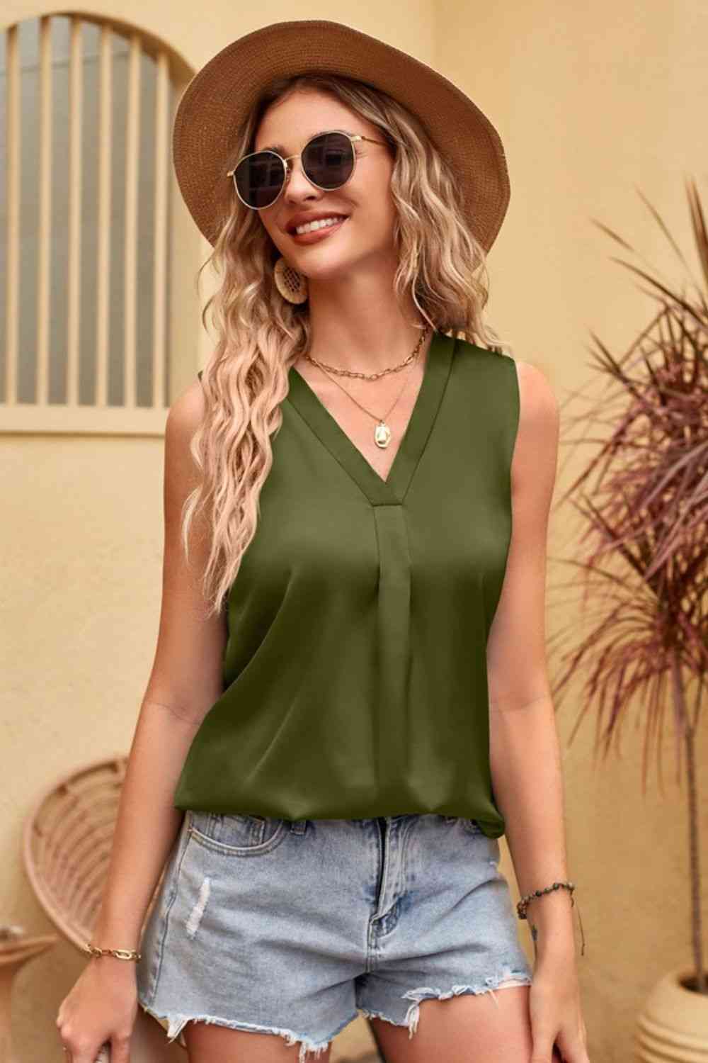 Satin V-Neck Tank